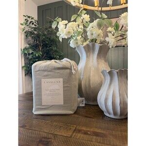 Queen 100% Linen Sheet Set Light Olive Green - Casaluna NEW